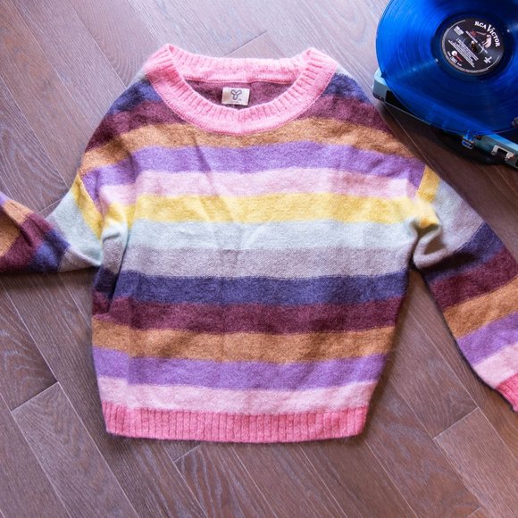 TNA Sweaters - Pastel Rainbow Stripe Wool/Mohair Batwing Sweater